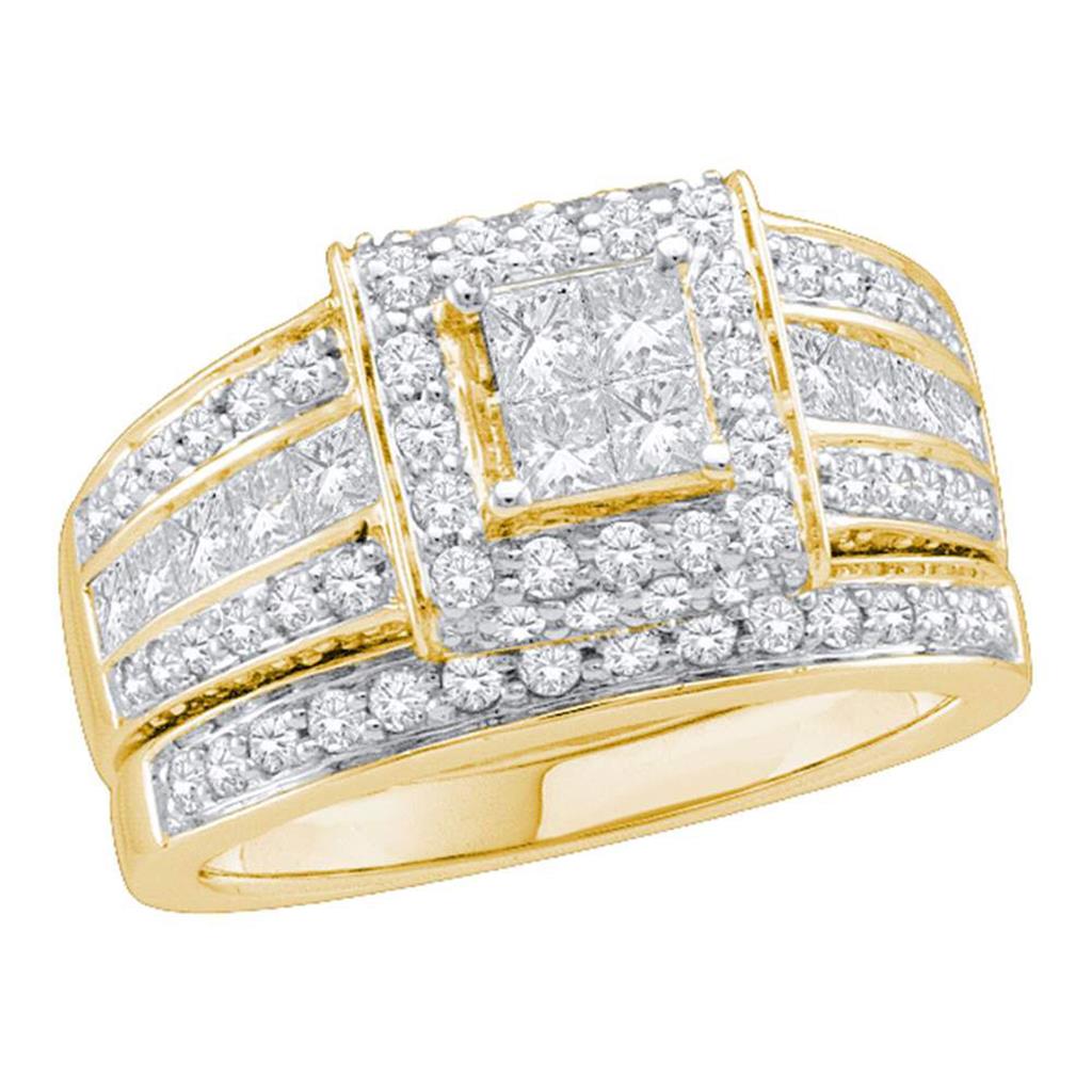 14k Yellow Gold Princess Diamond Bridal Wedding Ring Set 1-5/8 Cttw