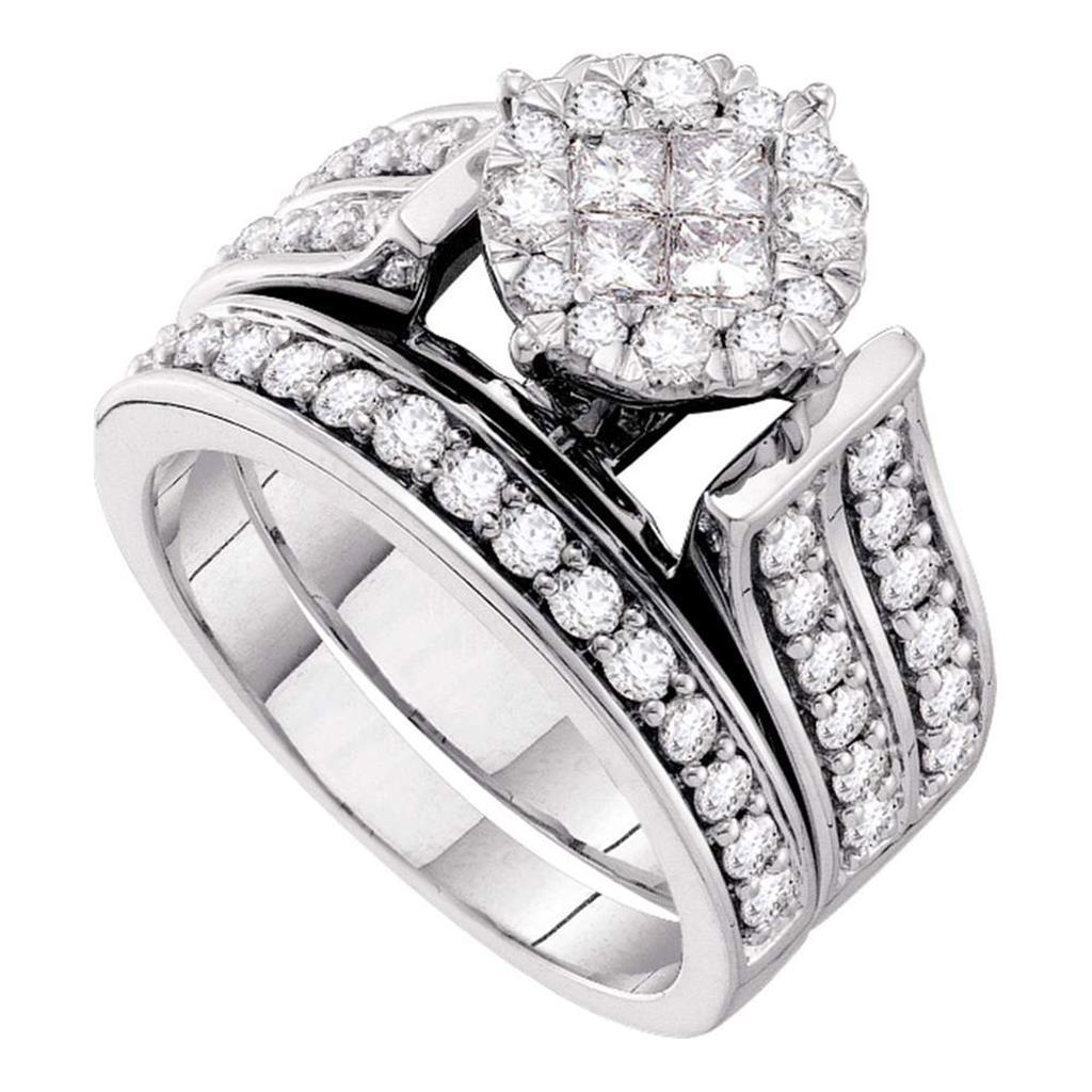 14k White Gold Princess Diamond Bridal Wedding Ring Set 1-1/3 Cttw