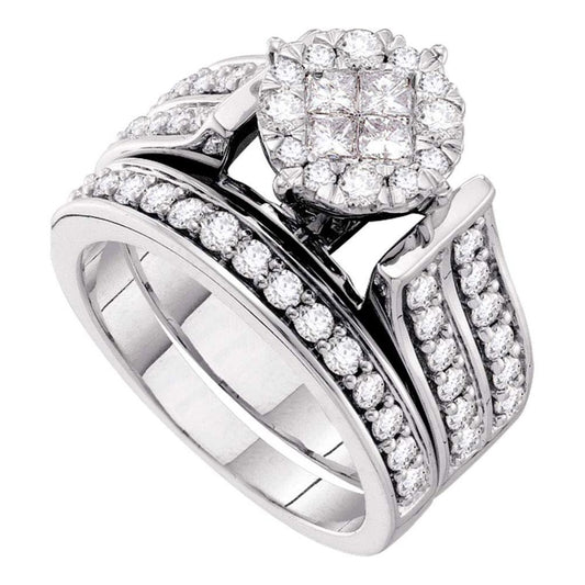 14k White Gold Princess Diamond Bridal Wedding Ring Set 1-1/3 Cttw