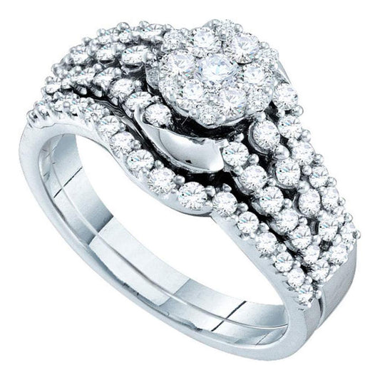 14k White Gold Diamond Bridal Wedding Ring Set 1 Cttw