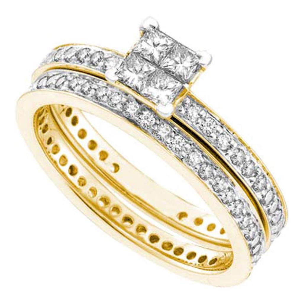 14k Yellow Gold Princess Diamond Eternity Bridal Wedding Ring Set 1 Cttw