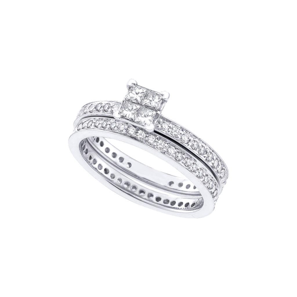 14k White Gold Princess Diamond Eternity Bridal Wedding Ring Set 1 Cttw