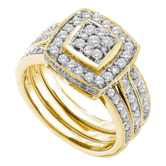 14k Yellow Gold Diamond 3-Piece Wedding Bridal Engagement Ring Set 1 Cttw