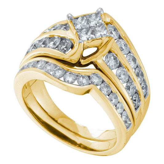 14k Yellow Gold Princess Diamond Bridal Wedding Ring Set 2 Cttw
