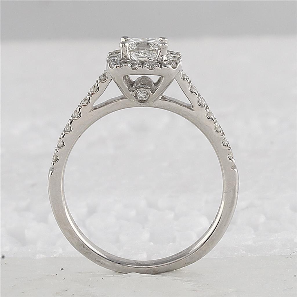14k White Gold Princess Diamond Halo Bridal Wedding Ring Set 1 Cttw