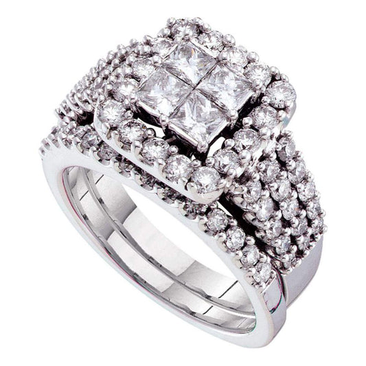 14k White Gold Diamond Bridal Wedding Ring Set 2 Cttw