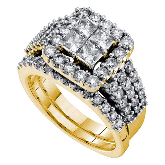 14k Yellow Gold Princess Diamond Bridal Wedding Ring Set 3 Cttw