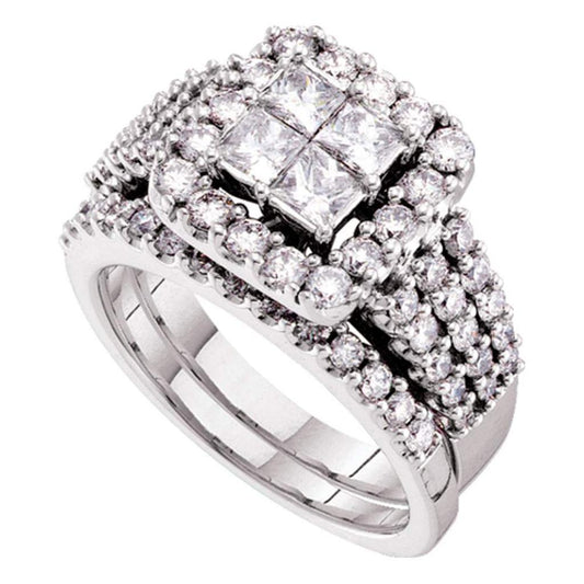 14k White Gold Princess Diamond Bridal Wedding Ring Set 4 Cttw