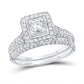 14k White Gold Princess Diamond Bridal Wedding Ring Set 1-1/4 Cttw (Certified) Size 5