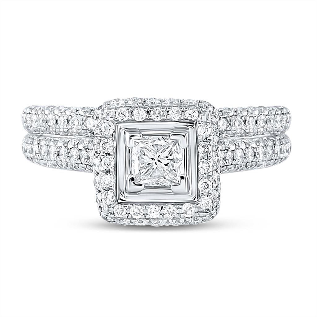 14k White Gold Princess Diamond Bridal Wedding Ring Set 1-1/4 Cttw (Certified) Size 5