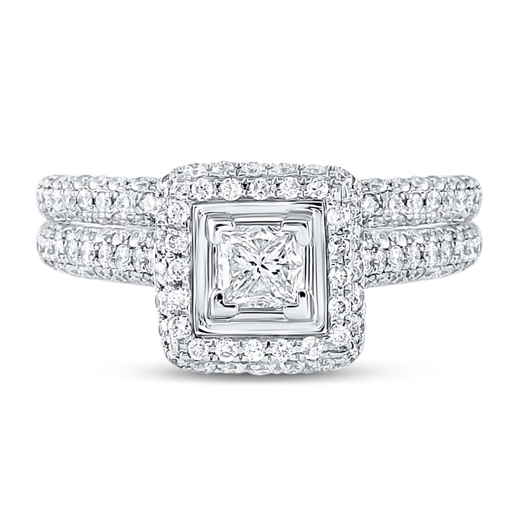 14k White Gold Princess Diamond Bridal Wedding Ring Set 1-1/4 Cttw (Certified) Size 5