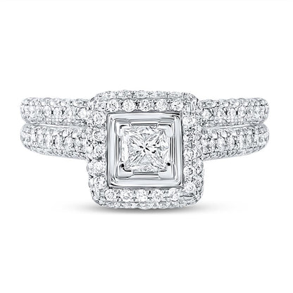 14k White Gold Princess Diamond Bridal Wedding Ring Set 1-1/4 Cttw (Certified) Size 5
