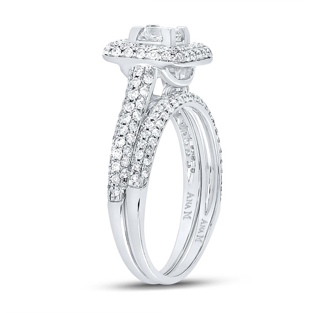 14k White Gold Princess Diamond Bridal Wedding Ring Set 1-1/4 Cttw (Certified) Size 5