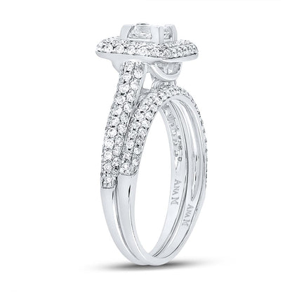 14k White Gold Princess Diamond Bridal Wedding Ring Set 1-1/4 Cttw (Certified) Size 5