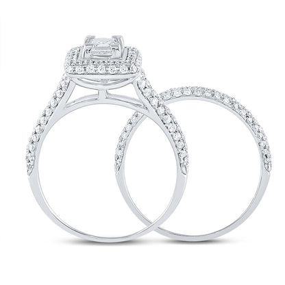 14k White Gold Princess Diamond Bridal Wedding Ring Set 1-1/4 Cttw (Certified) Size 5