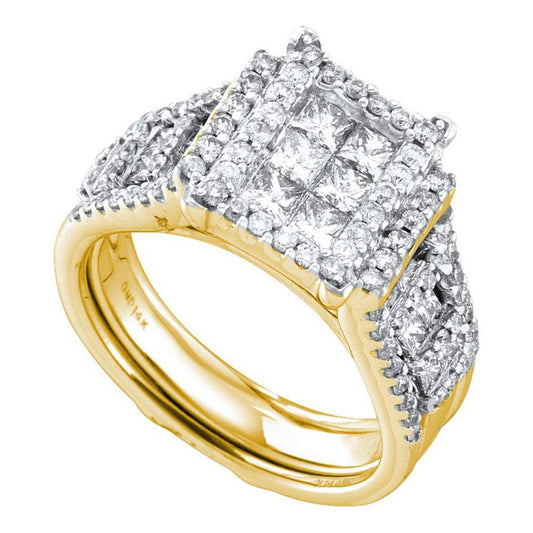 14k Yellow Gold Princess Diamond Bridal Wedding Ring Set 2 Cttw