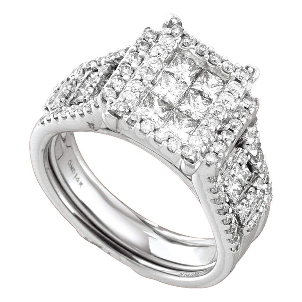 14k White Gold Princess Diamond Bridal Wedding Ring Set 2 Cttw