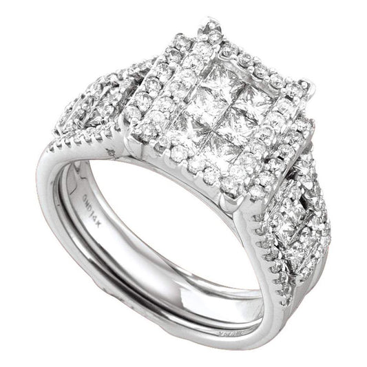 14k White Gold Princess Diamond Bridal Wedding Ring Set 2 Cttw