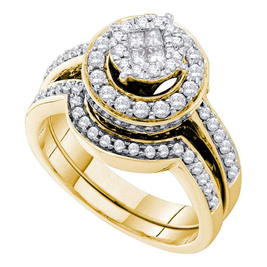 14k Yellow Gold Princess Round Diamond Bridal Wedding Ring Set 1 Cttw