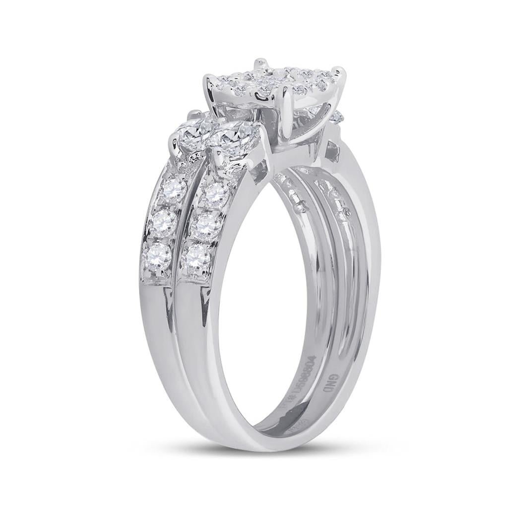 14k White Gold Princess Diamond Bridal Wedding Ring Set 1-1/2 Cttw
