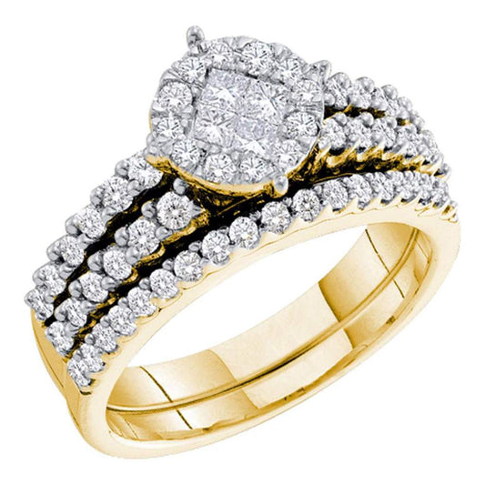 14k Yellow Gold Princess Round Diamond Bridal Wedding Ring Set 1 Cttw
