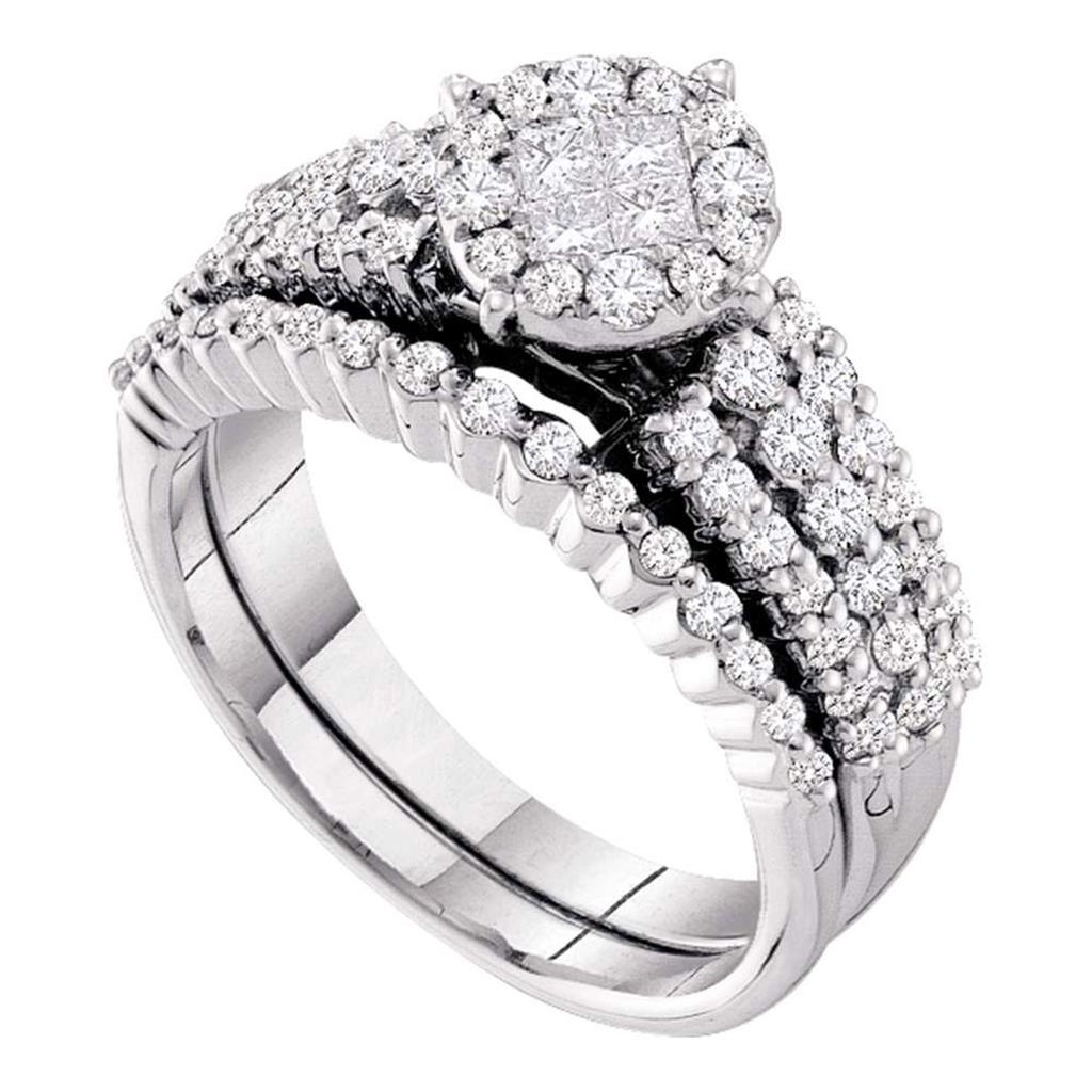 14k White Gold Princess Diamond Bridal Wedding Ring Set 1 Cttw