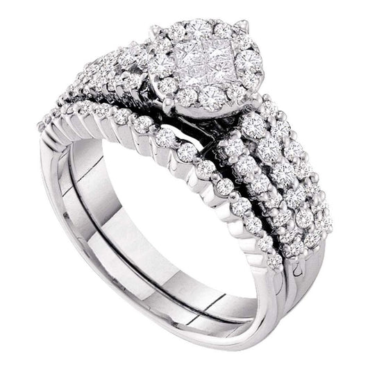 14k White Gold Princess Diamond Bridal Wedding Ring Set 1 Cttw
