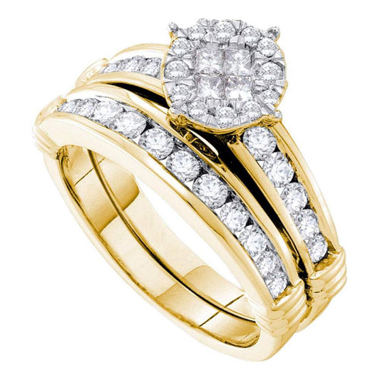 14k Yellow Gold Princess Diamond Bridal Wedding Ring Set 7/8 Cttw