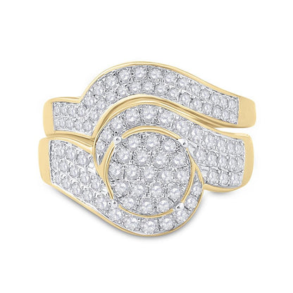 14k Yellow Gold Round Diamond Cluster Bridal Wedding Ring Set 1 Cttw
