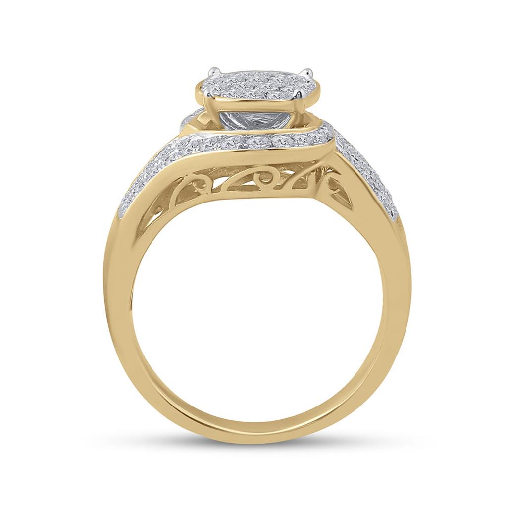 14k Yellow Gold Round Diamond Cluster Bridal Wedding Ring Set 1 Cttw