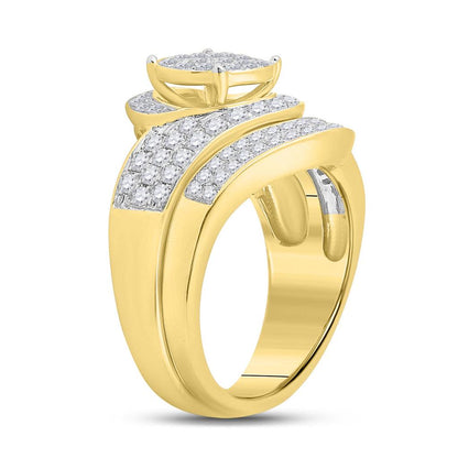 14k Yellow Gold Round Diamond Cluster Bridal Wedding Ring Set 1 Cttw