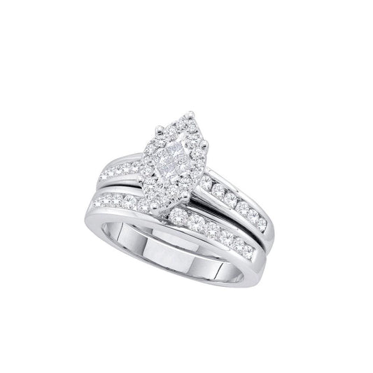 14k White Gold Princess Diamond Bridal Wedding Ring Set 1 Cttw