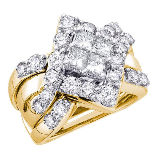14k Yellow Gold Princess Diamond Bridal Wedding Ring Set 2-1/2 Cttw