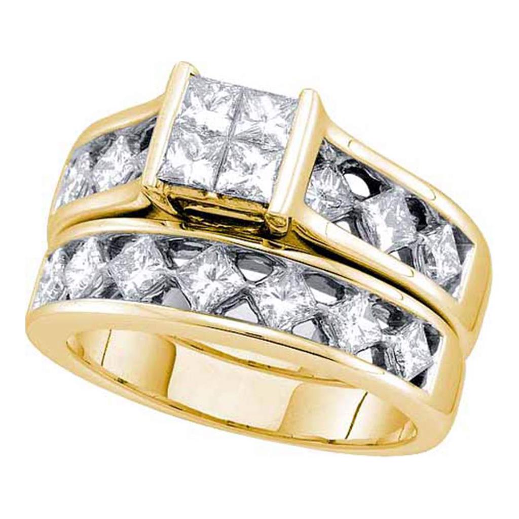 14k Yellow Gold Princess Diamond Bridal Wedding Ring Set 3 Cttw