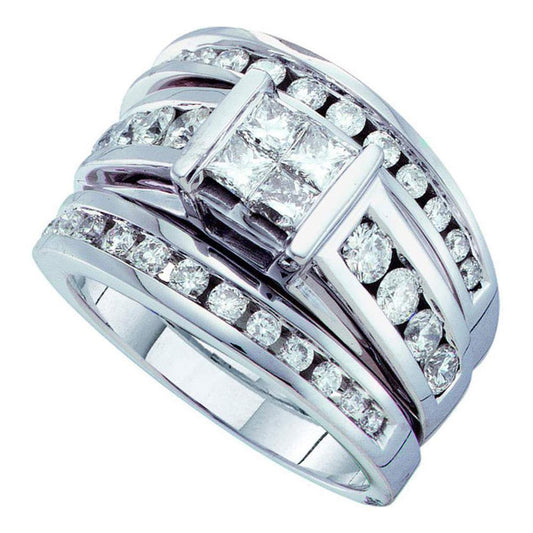 14k White Gold Princess Diamond Bridal Wedding Ring Set 1-7/8 Cttw