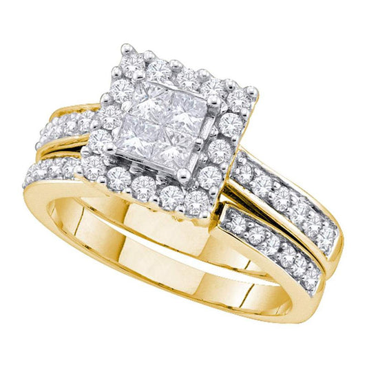 14k Yellow Gold Princess Diamond Halo Bridal Wedding Ring Set 1 Cttw