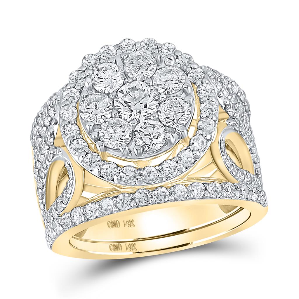 14k Yellow Gold Round Diamond Bridal Wedding Ring Set 3 Cttw