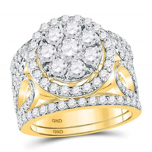 14k Yellow Gold Round Diamond Bridal Wedding Ring Set 3 Cttw