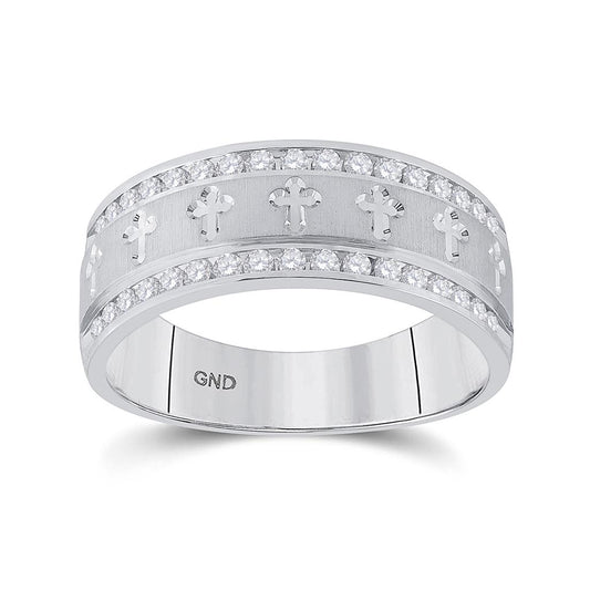 14k White Gold Round Diamond Wedding Cross Band Ring 1/2 Cttw