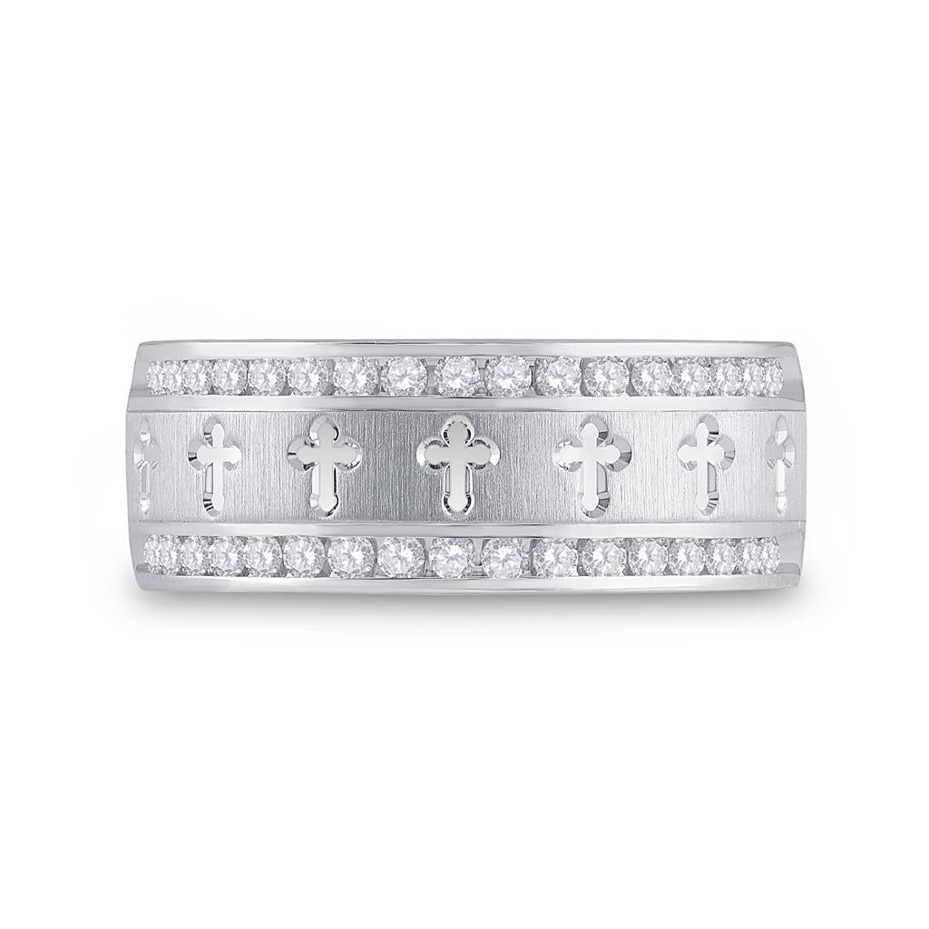 14k White Gold Round Diamond Wedding Cross Band Ring 1/2 Cttw