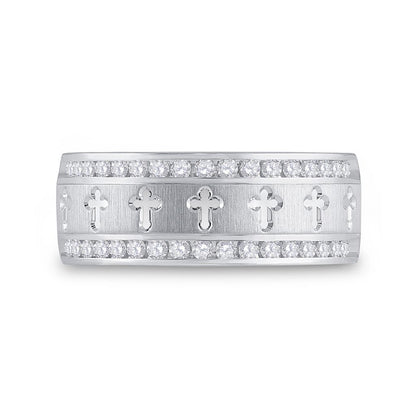 14k White Gold Round Diamond Wedding Cross Band Ring 1/2 Cttw