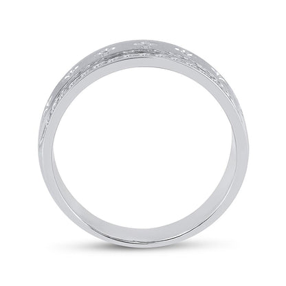 14k White Gold Round Diamond Wedding Cross Band Ring 1/2 Cttw