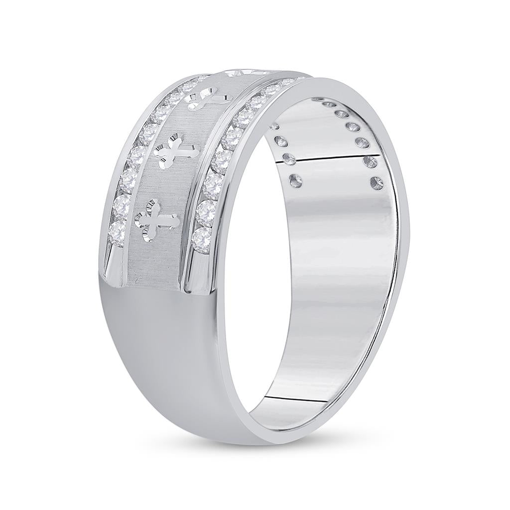 14k White Gold Round Diamond Wedding Cross Band Ring 1/2 Cttw