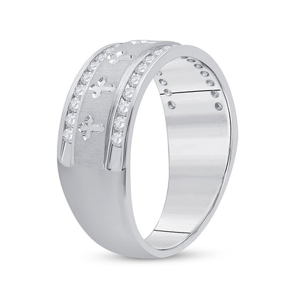 14k White Gold Round Diamond Wedding Cross Band Ring 1/2 Cttw