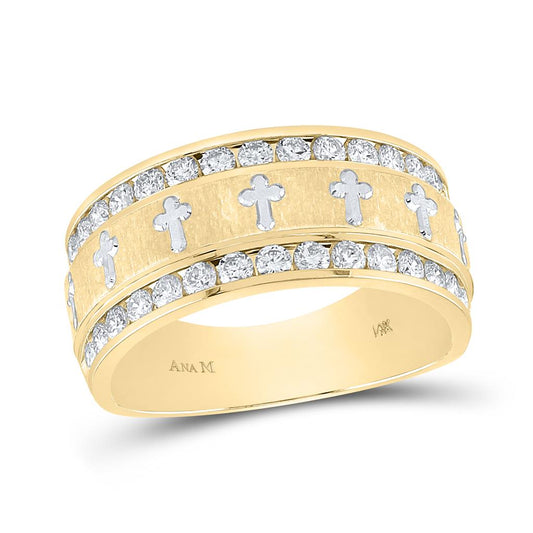 14k Yellow Gold Round Diamond Grecco Cross Wedding Band 1 Cttw