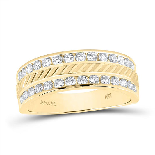 14k Yellow Gold Round Diamond Machine-Set Wedding Band Ring 1 Ctw