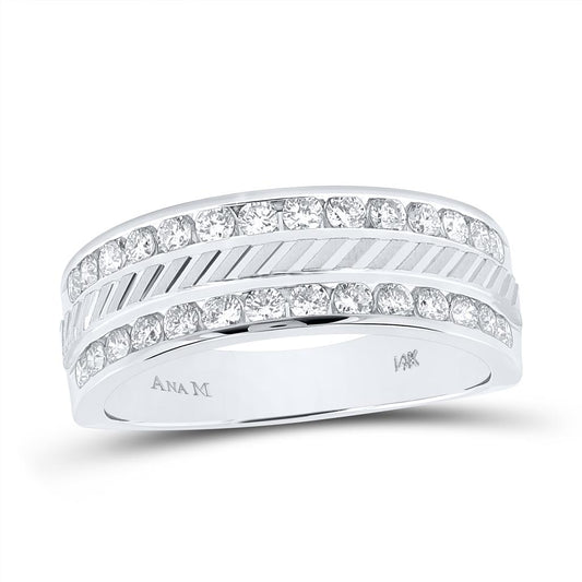 14k White Gold Round Diamond Double Row Grecco Wedding Band Ring 1 Cttw