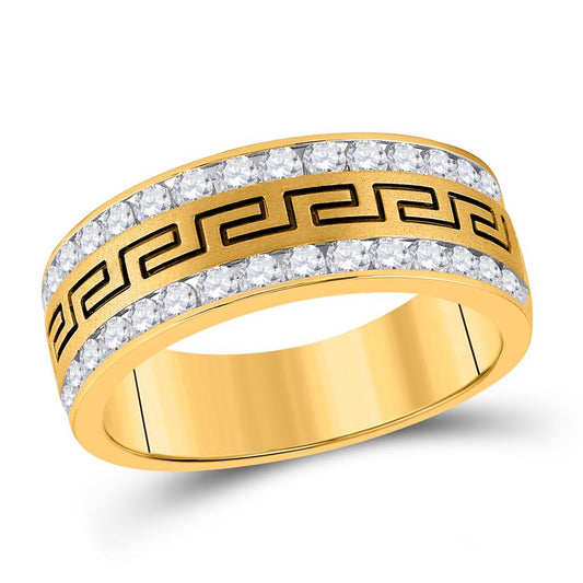 14k Yellow Gold Round Diamond Double Row Grecco Greek Key Wedding Band 1 Cttw