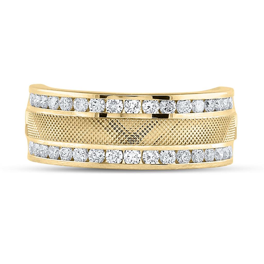 14k Yellow Gold Round Diamond Double Row Textured Wedding Band Ring 1 Cttw
