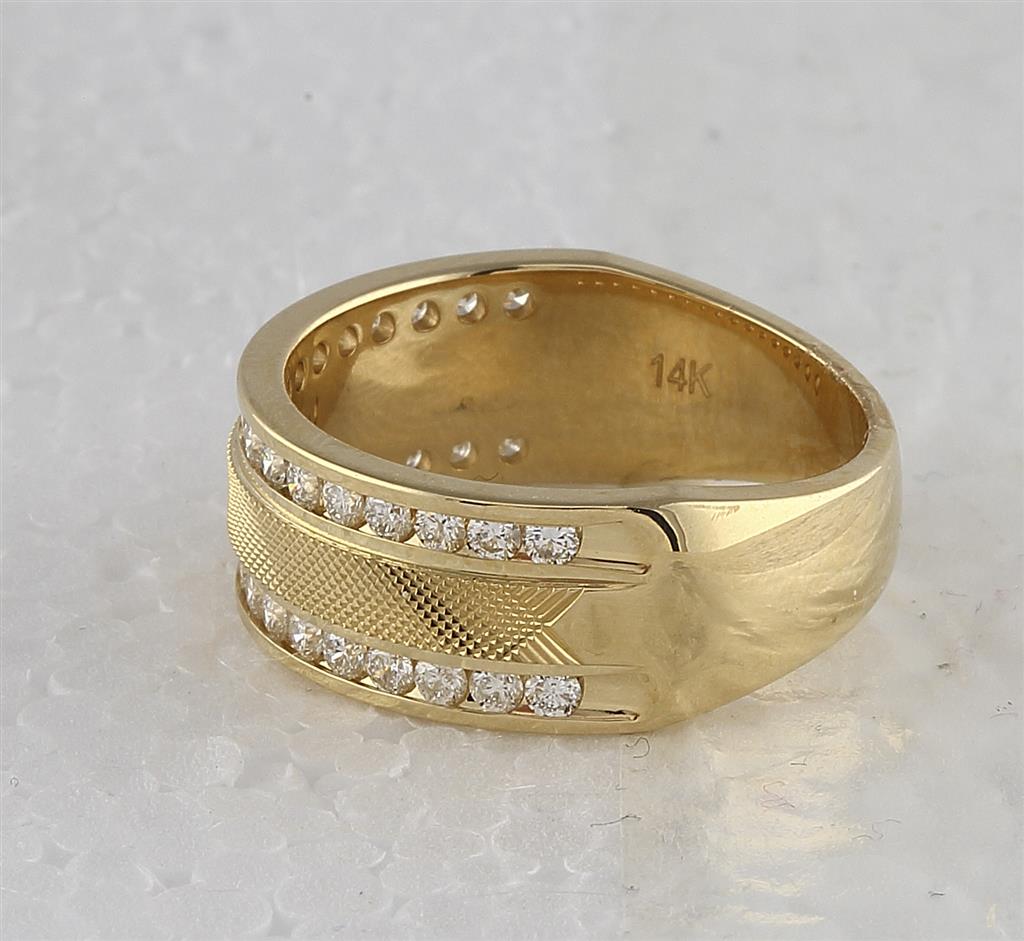 14k Yellow Gold Round Diamond Double Row Textured Wedding Band Ring 1 Cttw